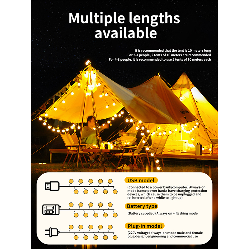 Outdoor Camping Atmosphere Light String Light Waterproof Led Big Ball Light Canopy Tent Christmas Decoration Stall Layout